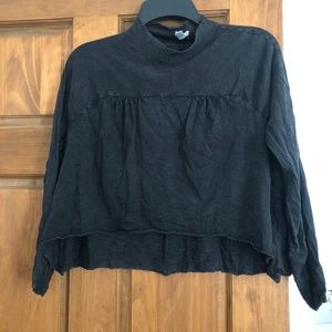 Charcoal High Neck Long Sleeve Crop